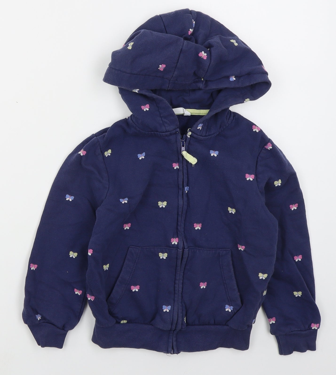 Marks and Spencer Girls Blue  Cotton Full Zip Hoodie Size 5-6 Years  Zip - Butterflies