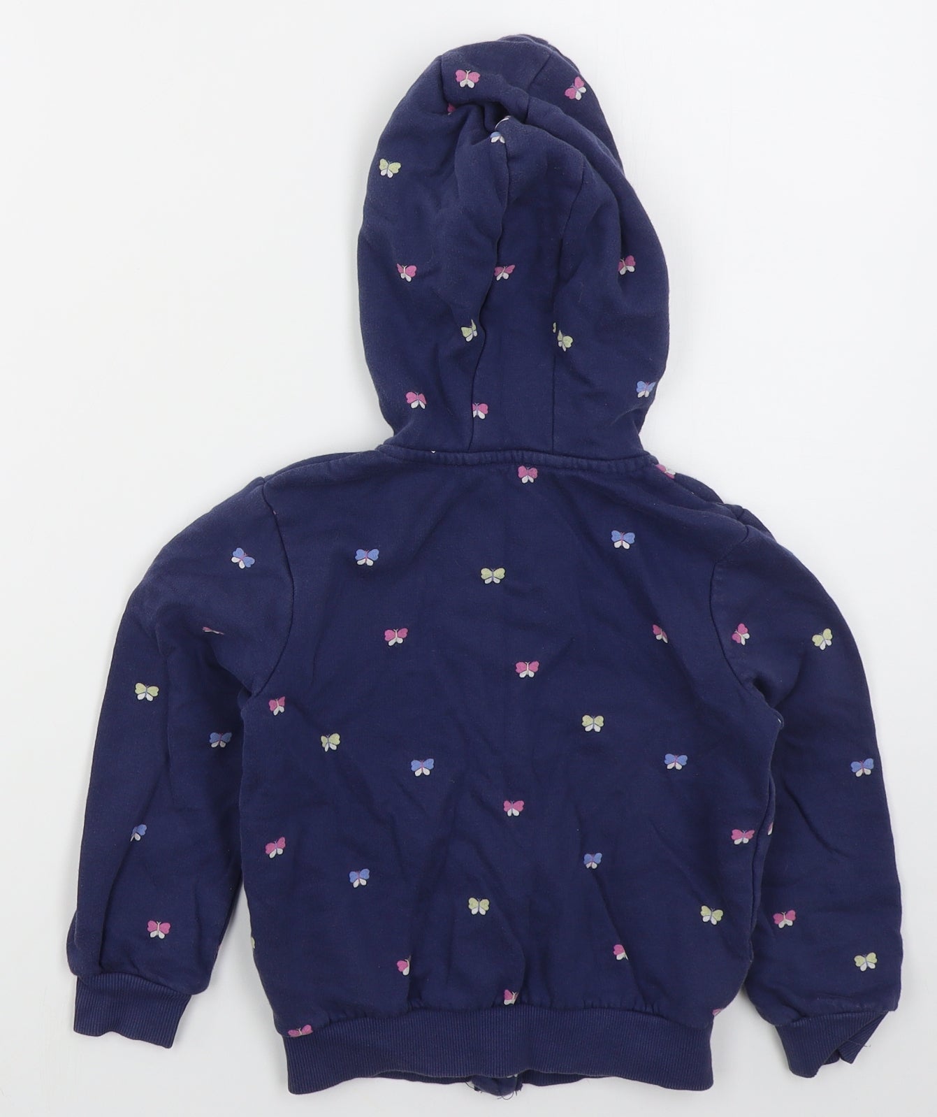 Marks and Spencer Girls Blue  Cotton Full Zip Hoodie Size 5-6 Years  Zip - Butterflies