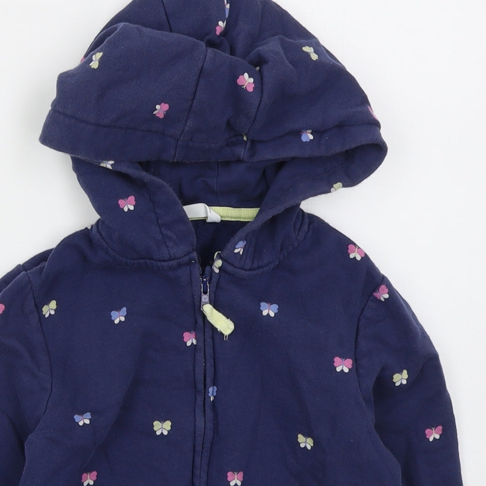 Marks and Spencer Girls Blue  Cotton Full Zip Hoodie Size 5-6 Years  Zip - Butterflies