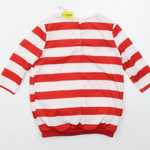 George Boys Red Striped Polyester Basic T-Shirt Size 5-6 Years Crew Neck Pullover - Burts Burgers Fancy Dress Top