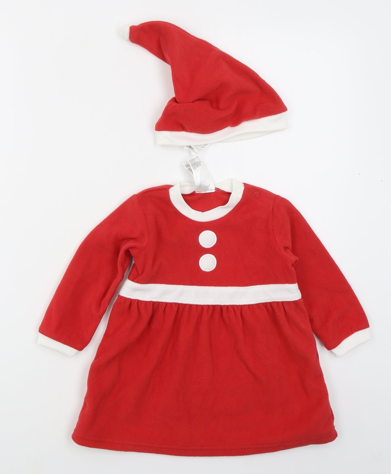 H&M Girls Red  Polyester Skater Dress  Size 12-18 Months  Crew Neck Pullover - Santa