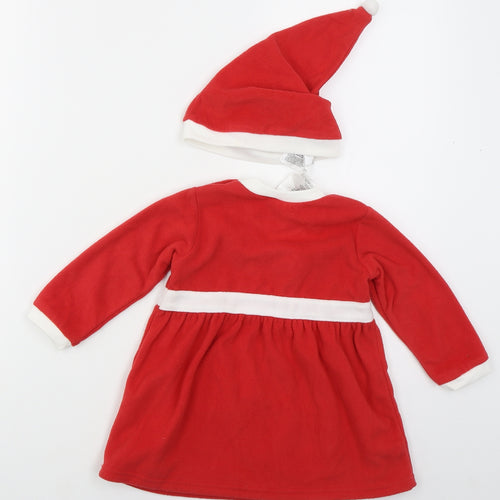 H&M Girls Red  Polyester Skater Dress  Size 12-18 Months  Crew Neck Pullover - Santa