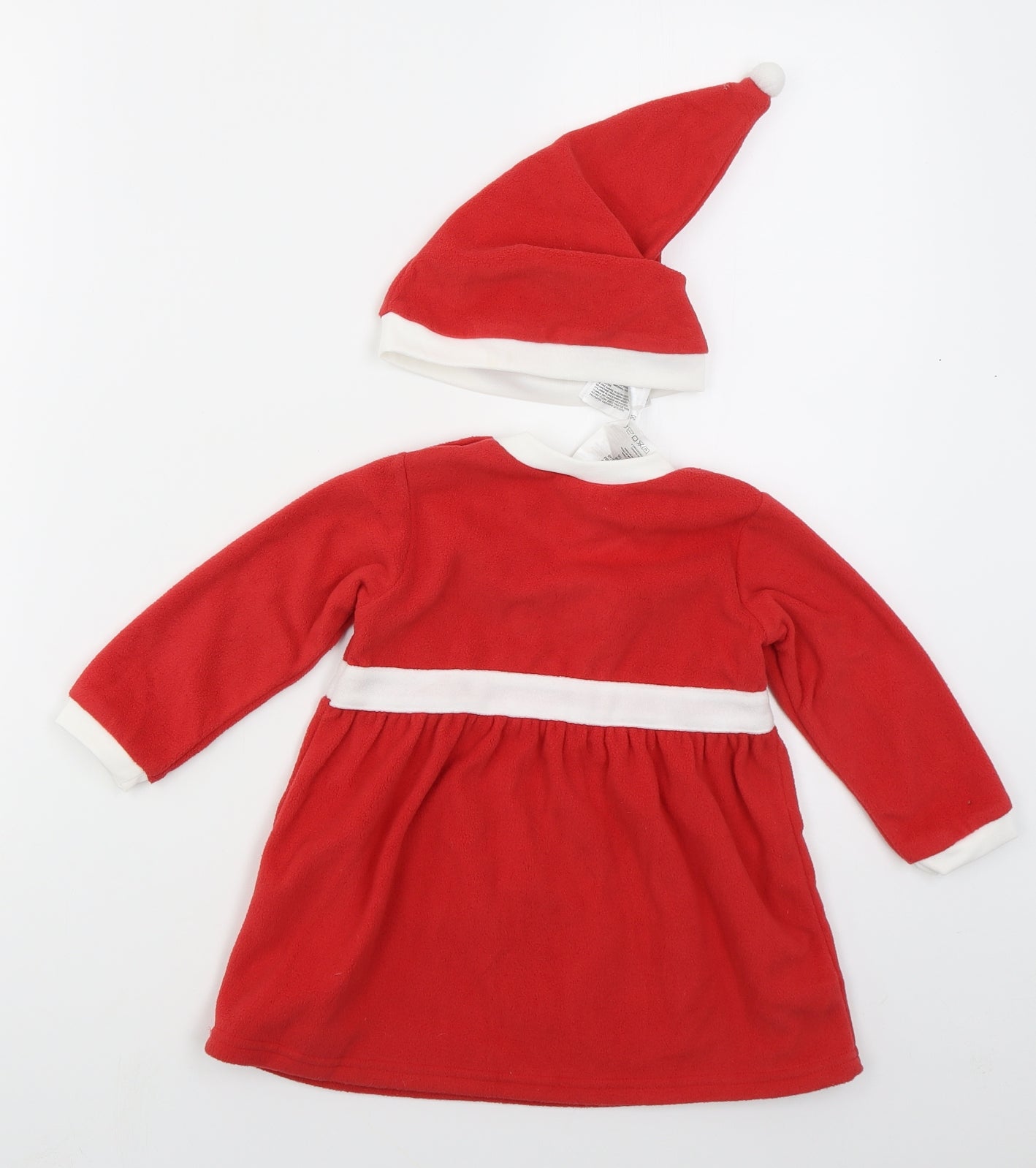 H&M Girls Red  Polyester Skater Dress  Size 12-18 Months  Crew Neck Pullover - Santa