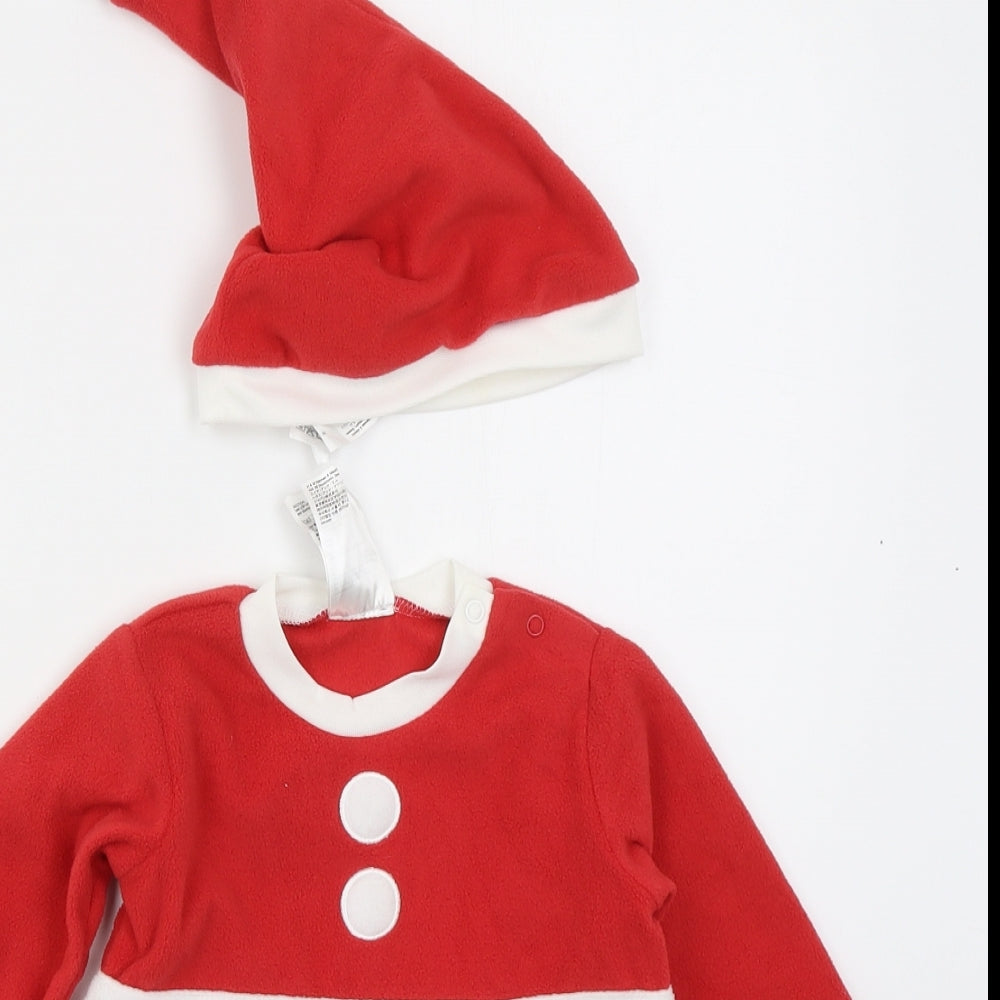 H&M Girls Red  Polyester Skater Dress  Size 12-18 Months  Crew Neck Pullover - Santa