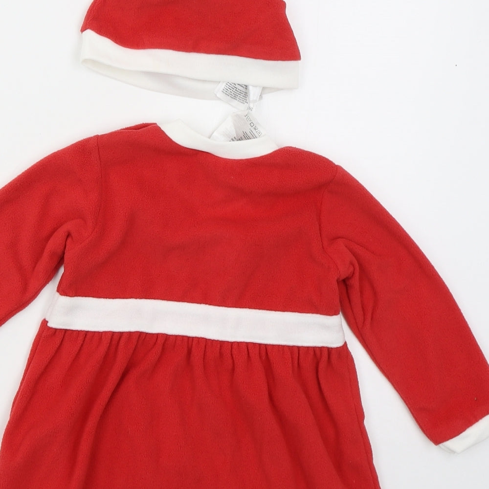 H&M Girls Red  Polyester Skater Dress  Size 12-18 Months  Crew Neck Pullover - Santa