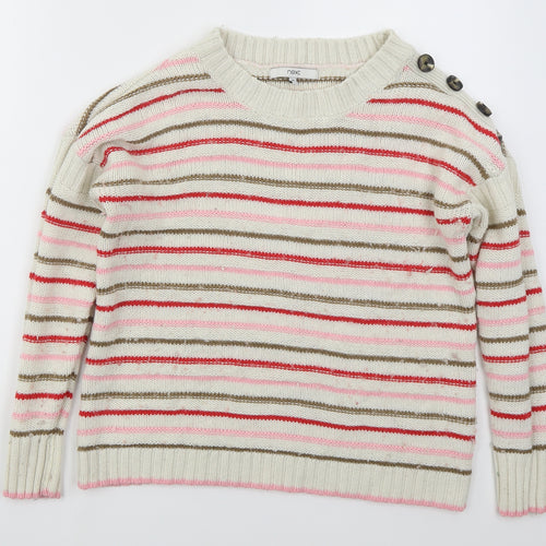 NEXT Womens Beige Boat Neck Striped Acrylic Pullover Jumper Size M   - Pink