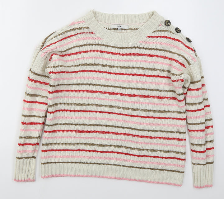 NEXT Womens Beige Boat Neck Striped Acrylic Pullover Jumper Size M - Pink
