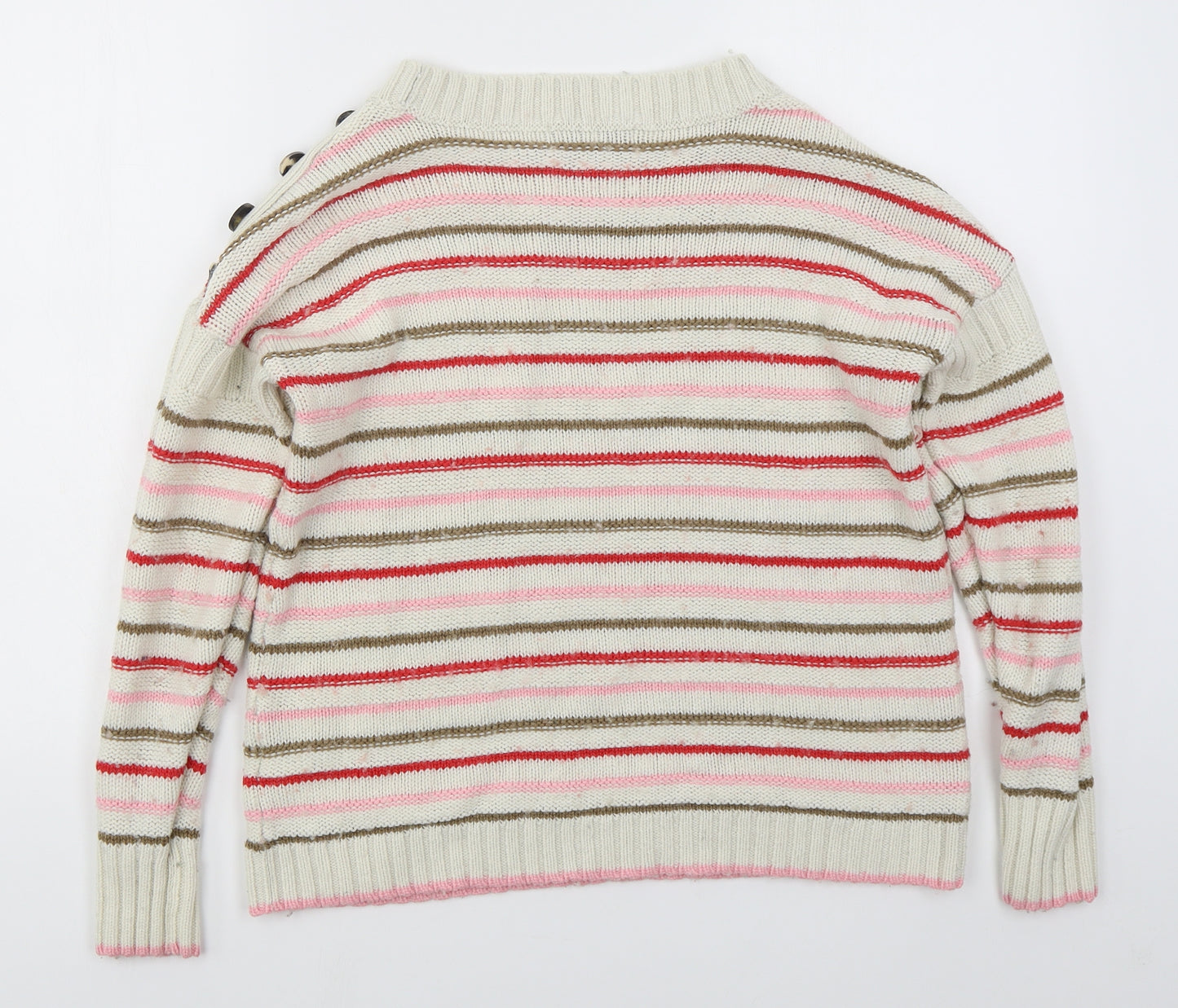 NEXT Womens Beige Boat Neck Striped Acrylic Pullover Jumper Size M   - Pink