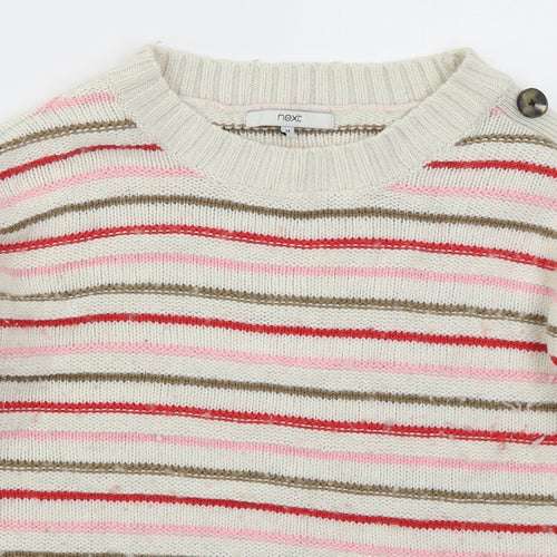 NEXT Womens Beige Boat Neck Striped Acrylic Pullover Jumper Size M   - Pink