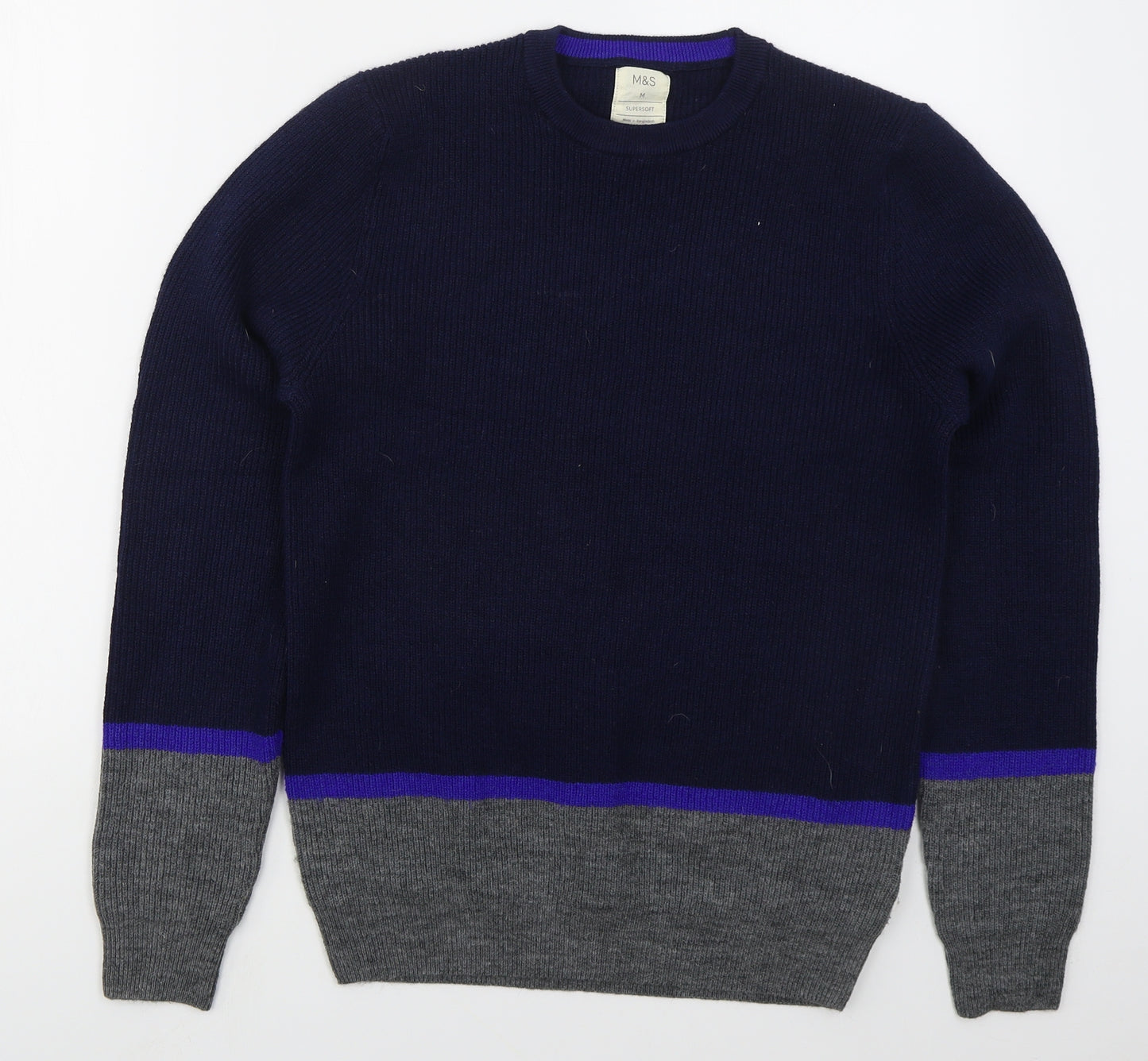 Marks and Spencer Mens Blue Crew Neck  Polyester Pullover Jumper Size M