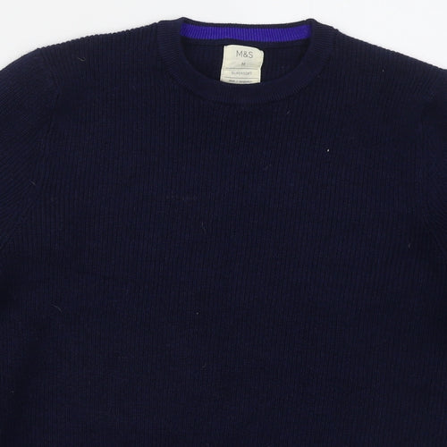 Marks and Spencer Mens Blue Crew Neck  Polyester Pullover Jumper Size M
