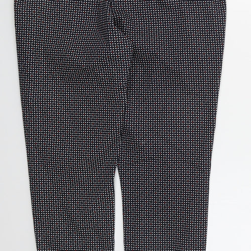 H&M Womens Blue Geometric Cotton Trousers  Size 10 L25 in Regular Zip