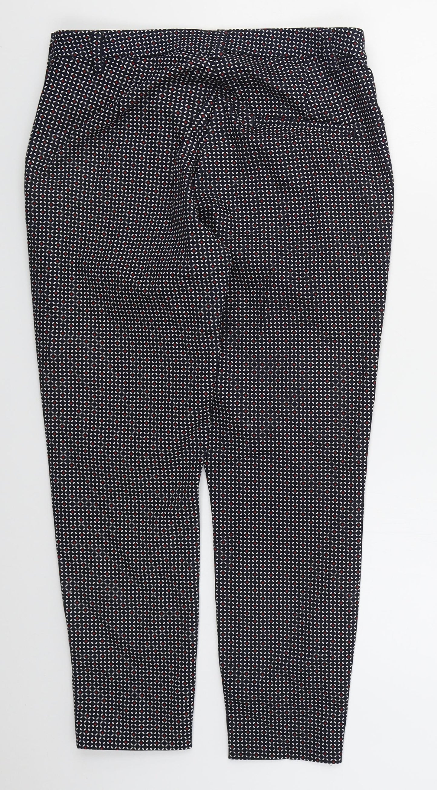 H&M Womens Blue Geometric Cotton Trousers  Size 10 L25 in Regular Zip