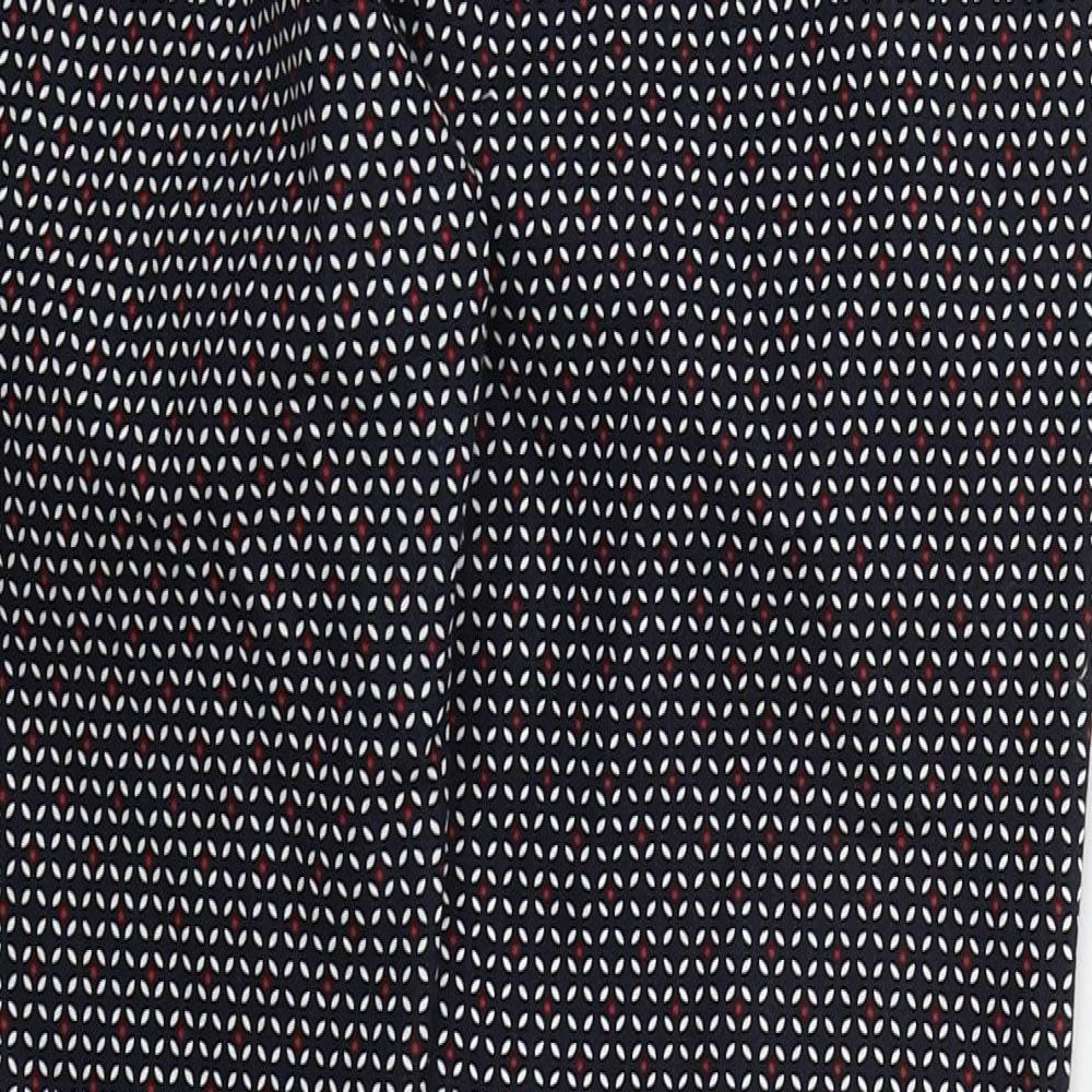 H&M Womens Blue Geometric Cotton Trousers  Size 10 L25 in Regular Zip