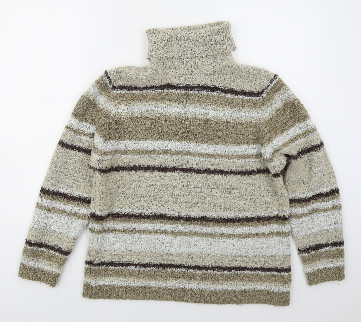 Elizabeth Scott Womens Beige Roll Neck Striped Acrylic Pullover Jumper Size L