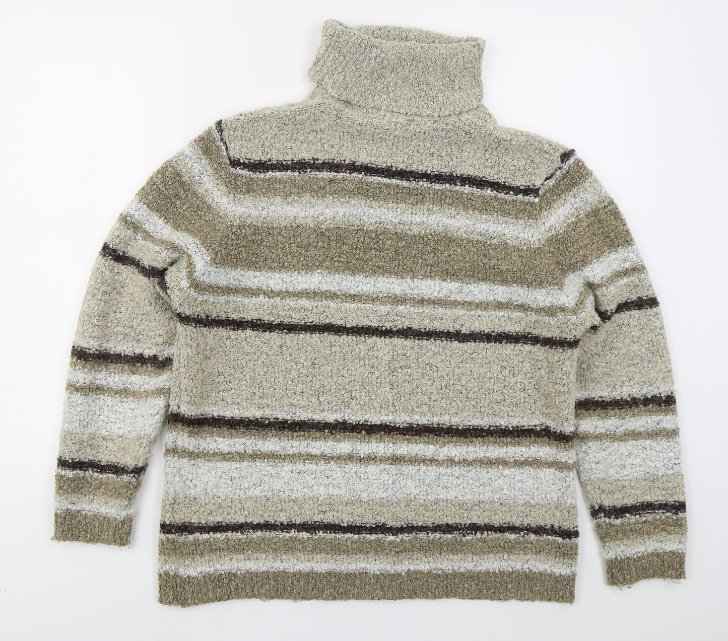 Elizabeth Scott Womens Beige Roll Neck Striped Acrylic Pullover Jumper Size L