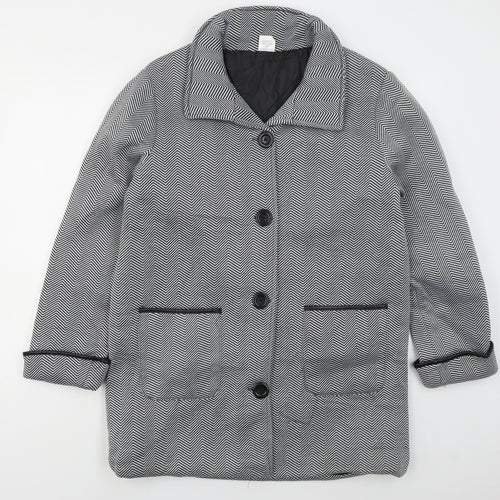 Anne De Lancay Womens Black Geometric  Overcoat Coat Size 14  Button - Black and White