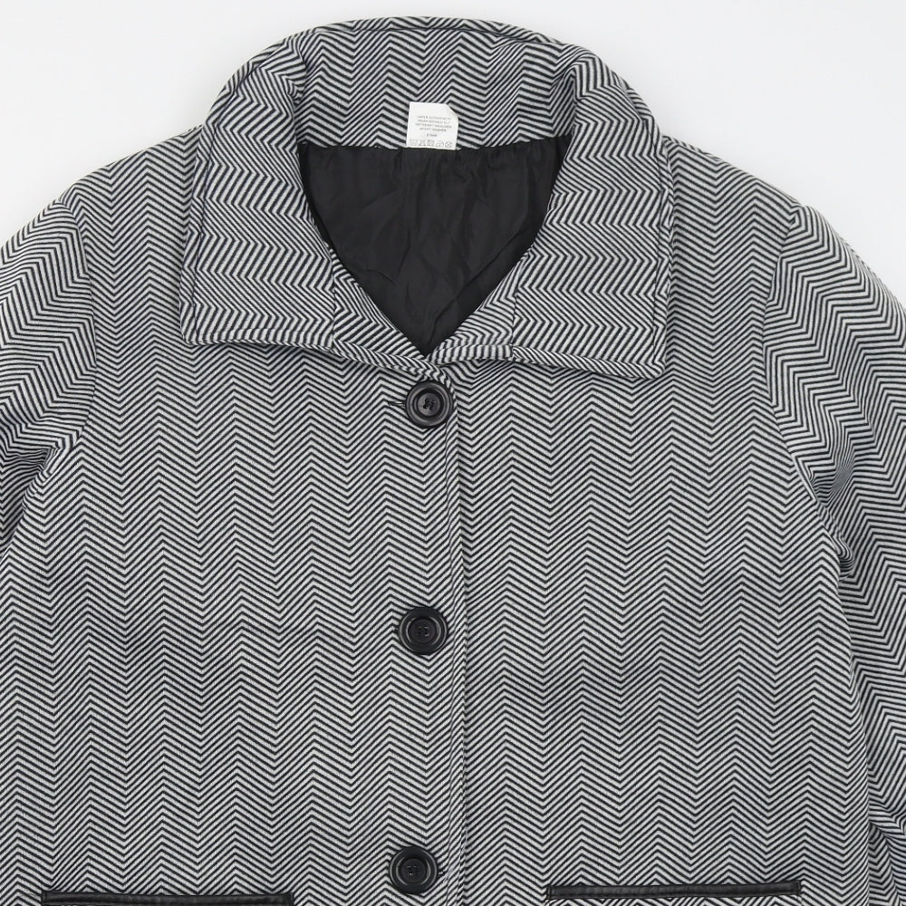 Anne De Lancay Womens Black Geometric  Overcoat Coat Size 14  Button - Black and White