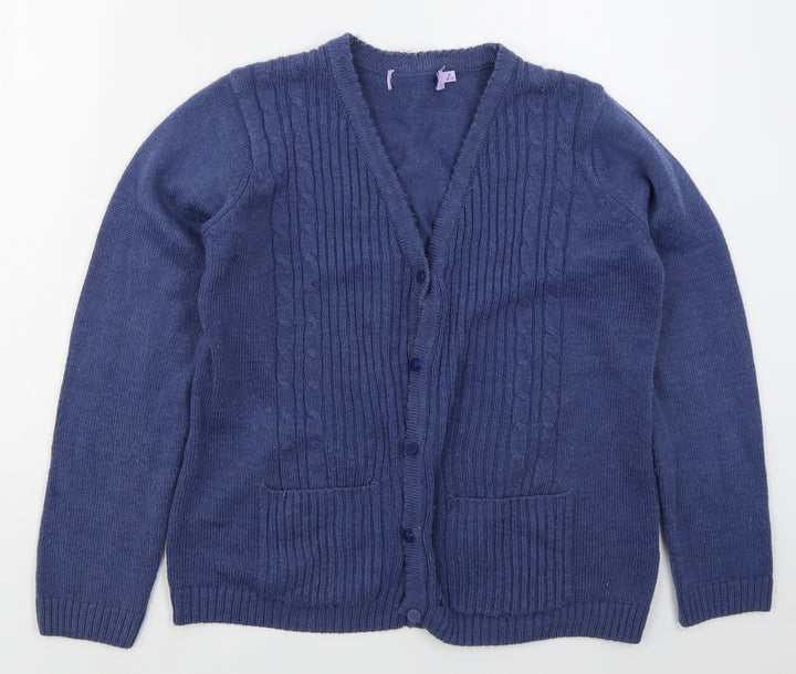 EWM Womens Blue V-Neck  Acrylic Cardigan Jumper Size 10