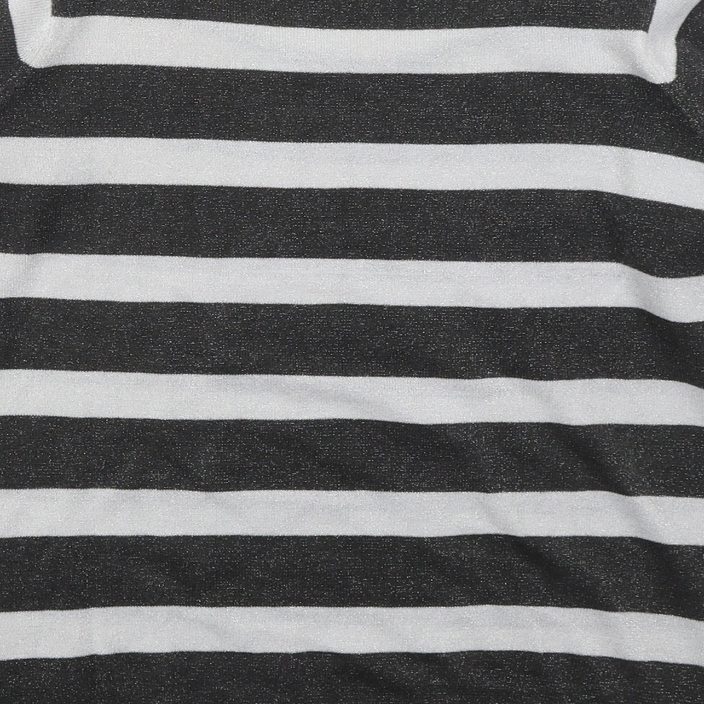 Isle Womens Grey Round Neck Striped Acrylic Pullover Jumper Size 14
