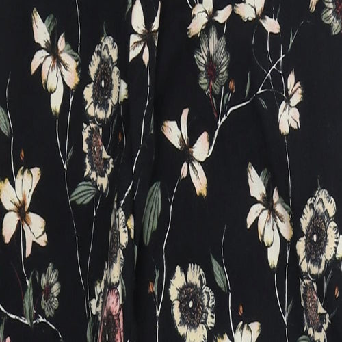 F&F Womens Black Floral Cotton Trousers  Size 12 L26 in Regular Zip