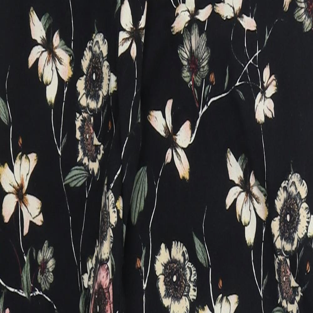 F&F Womens Black Floral Cotton Trousers  Size 12 L26 in Regular Zip