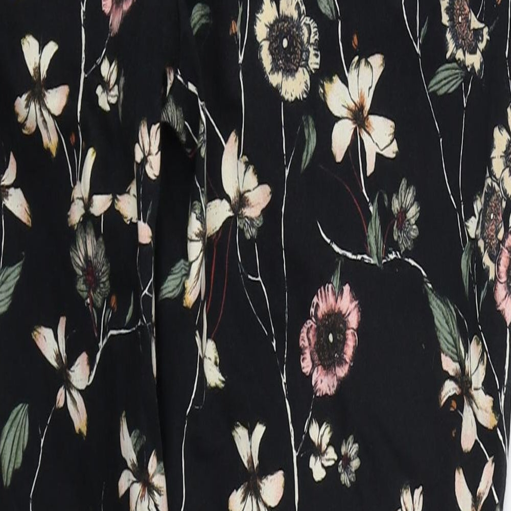 F&F Womens Black Floral Cotton Trousers  Size 12 L26 in Regular Zip