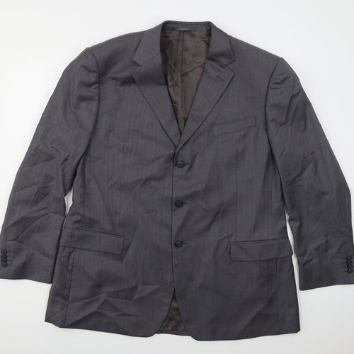 GRITTI Mens Grey Striped Wool Jacket Suit Jacket Size 48