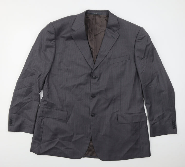 GRITTI Mens Grey Striped Wool Jacket Suit Jacket Size 48