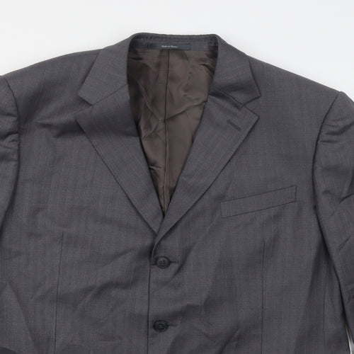 GRITTI Mens Grey Striped Wool Jacket Suit Jacket Size 48