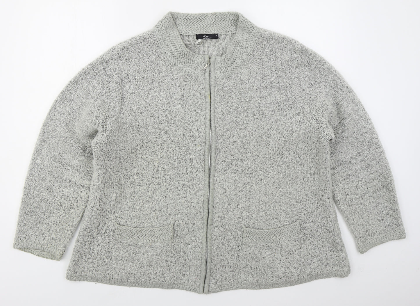 Bonmarché Womens Grey Round Neck  Acrylic Full Zip Jumper Size M