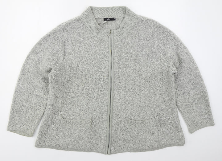 Bonmarché Womens Grey Round Neck  Acrylic Full Zip Jumper Size M