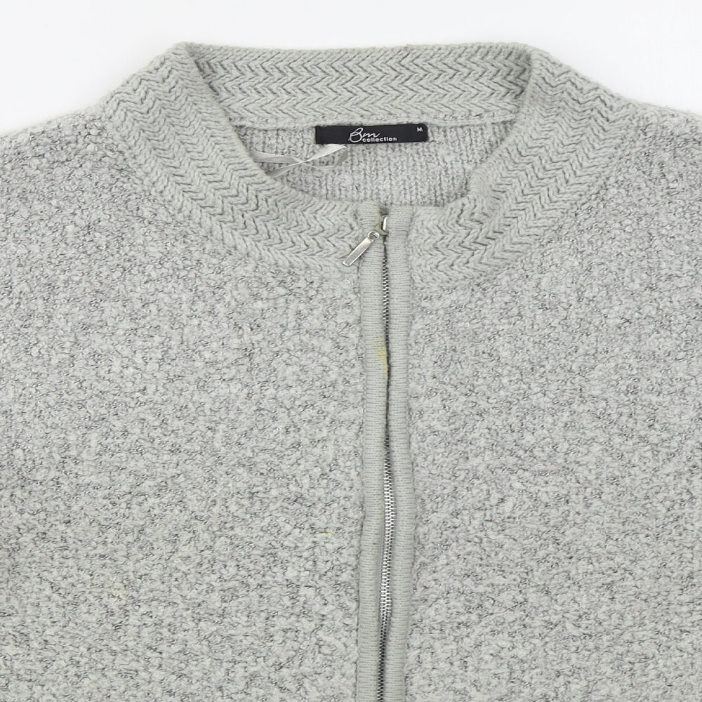 Bonmarché Womens Grey Round Neck  Acrylic Full Zip Jumper Size M