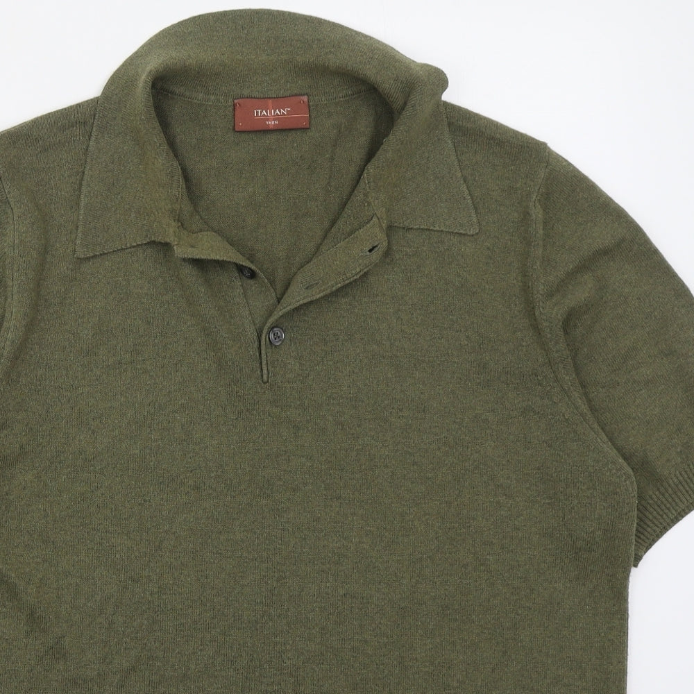 Marks and Spencer Mens Green  Acrylic  Polo Size L Collared Pullover