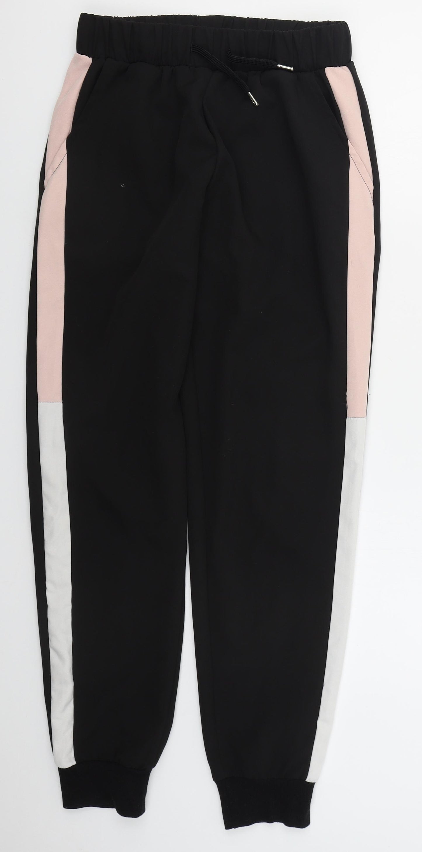 Primark Womens Black  Polyester Trousers  Size 6 L29 in Regular Drawstring - Pink