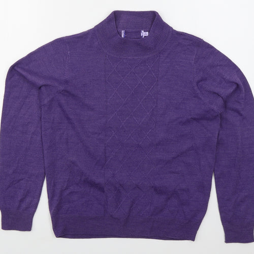 EWM Womens Purple Mock Neck  Acrylic Pullover Jumper Size 10