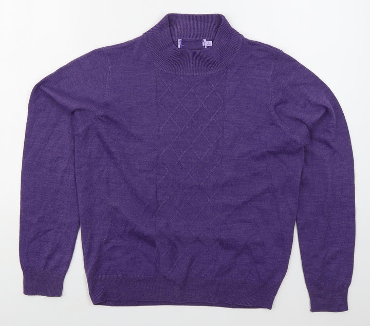 EWM Womens Purple Mock Neck  Acrylic Pullover Jumper Size 10