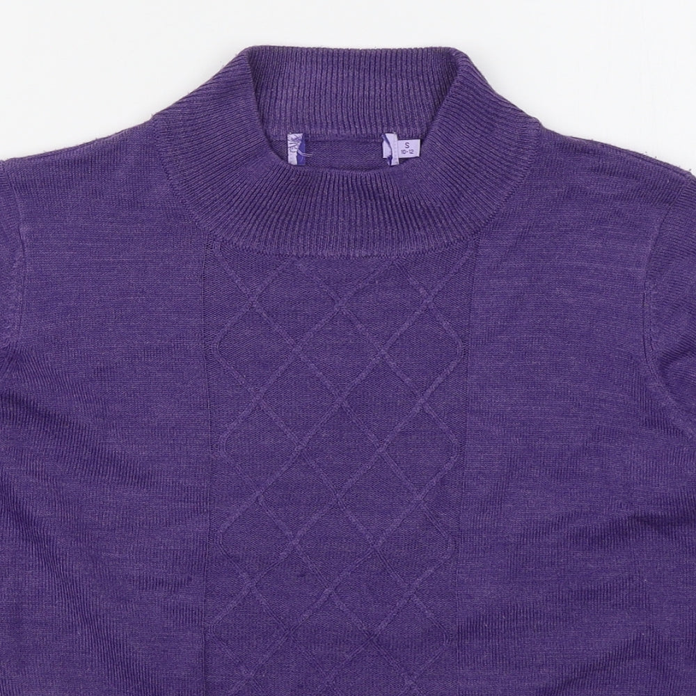 EWM Womens Purple Mock Neck  Acrylic Pullover Jumper Size 10
