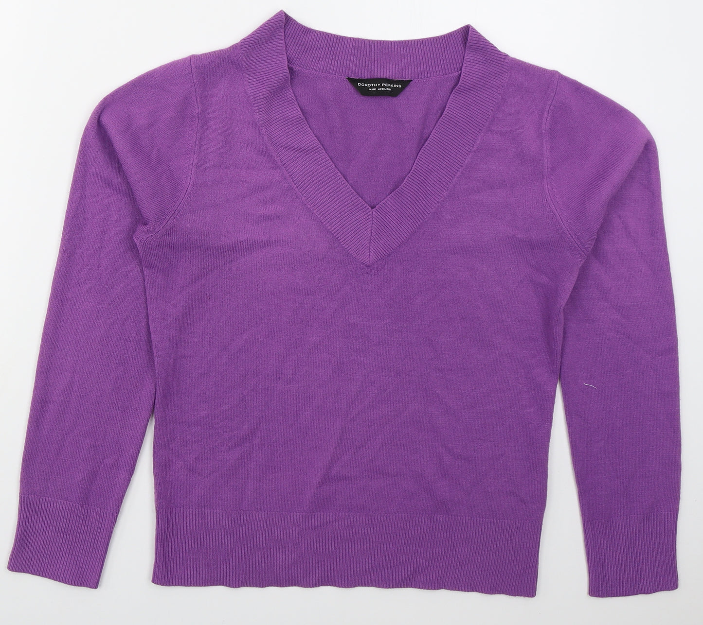 Dorothy Perkins Womens Purple V-Neck  Acrylic Pullover Jumper Size 14