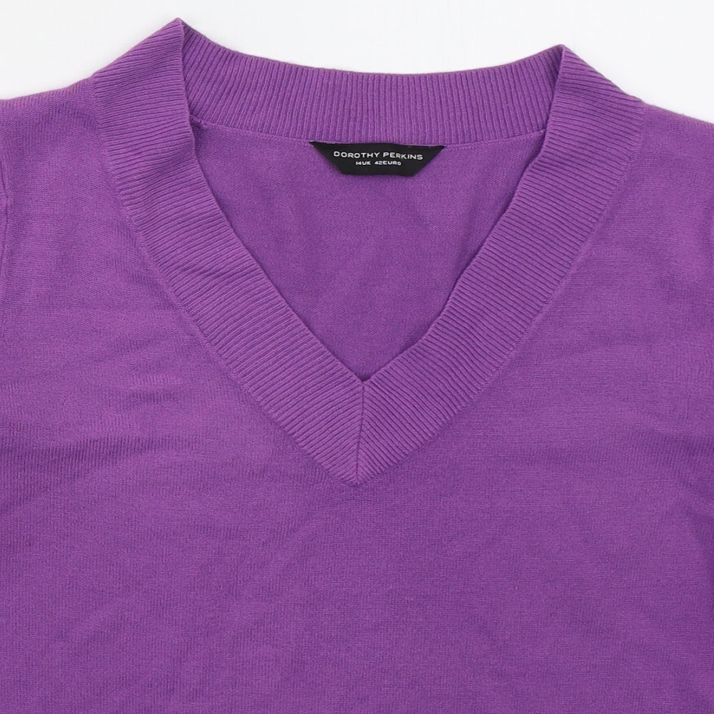 Dorothy Perkins Womens Purple V-Neck  Acrylic Pullover Jumper Size 14