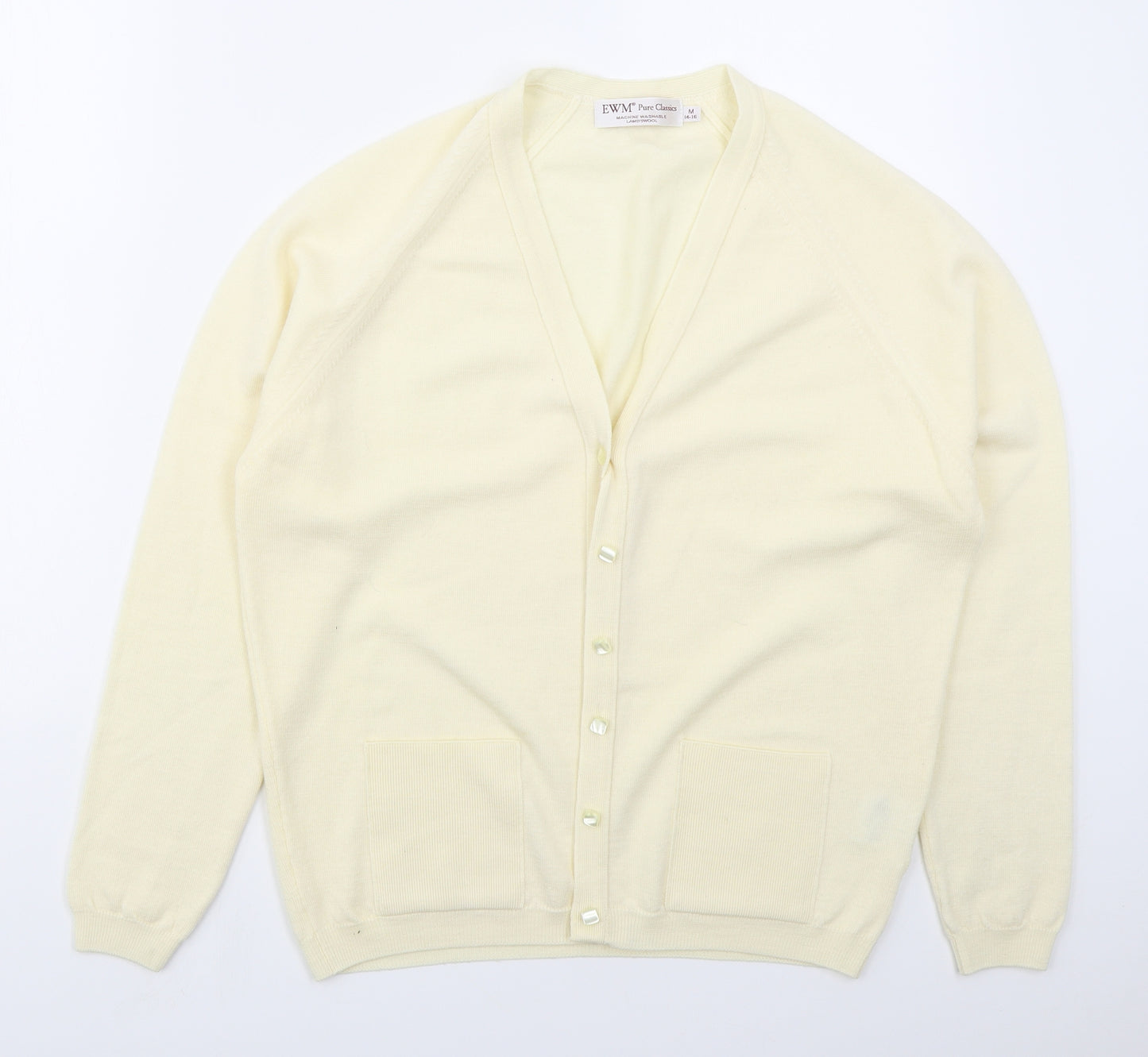 EWM Womens Yellow V-Neck  Wool Cardigan Jumper Size 14
