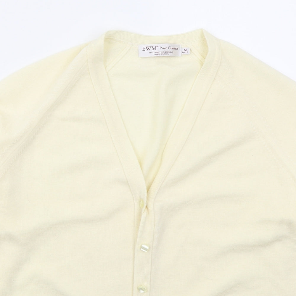EWM Womens Yellow V-Neck  Wool Cardigan Jumper Size 14