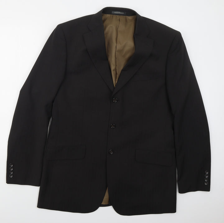 Greenwoods Mens Black Striped Polyester Jacket Suit Jacket Size 42