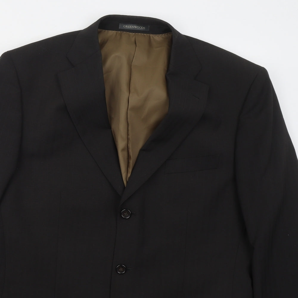 Greenwoods Mens Black Striped Polyester Jacket Suit Jacket Size 42