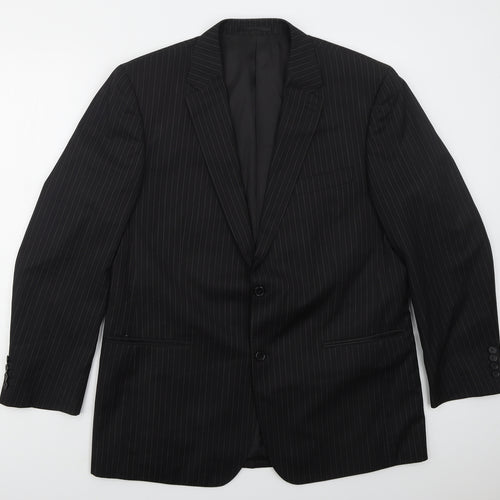 Preworn Mens Black Striped Polyester Jacket Suit Jacket Size 44