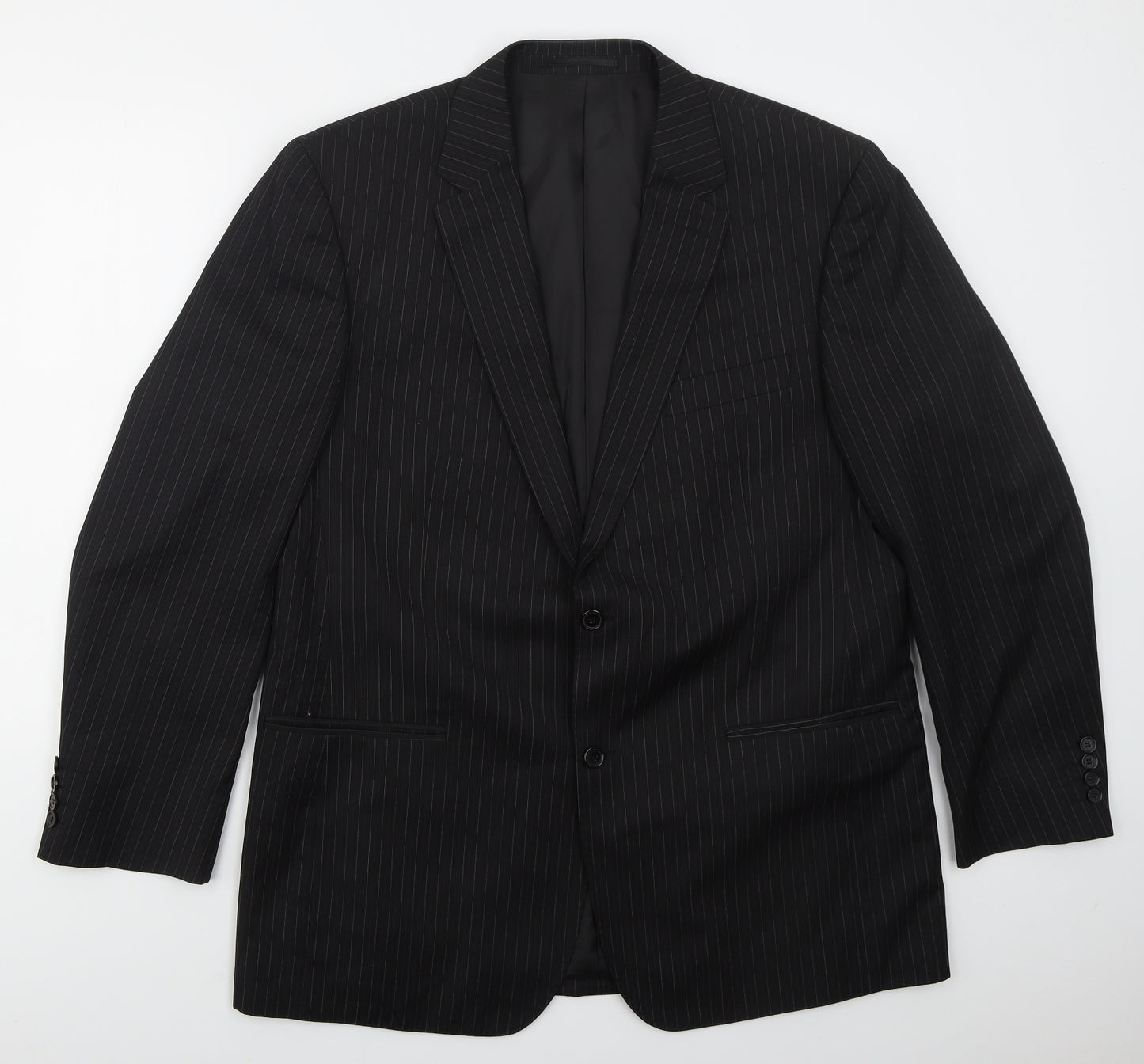 Preworn Mens Black Striped Polyester Jacket Suit Jacket Size 44