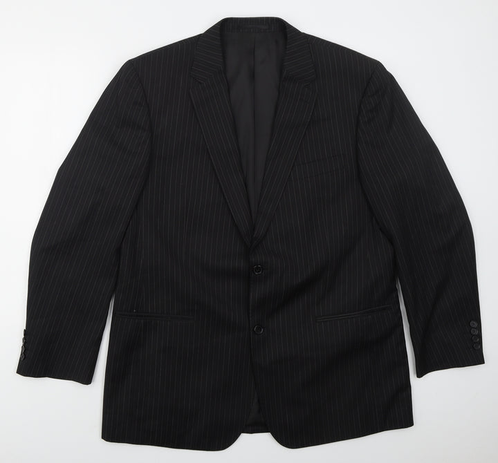 Preworn Mens Black Striped Polyester Jacket Suit Jacket Size 44