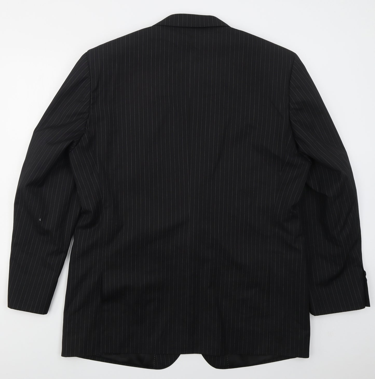 Preworn Mens Black Striped Polyester Jacket Suit Jacket Size 44