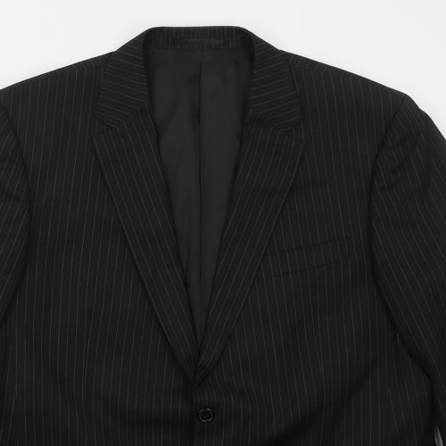 Preworn Mens Black Striped Polyester Jacket Suit Jacket Size 44