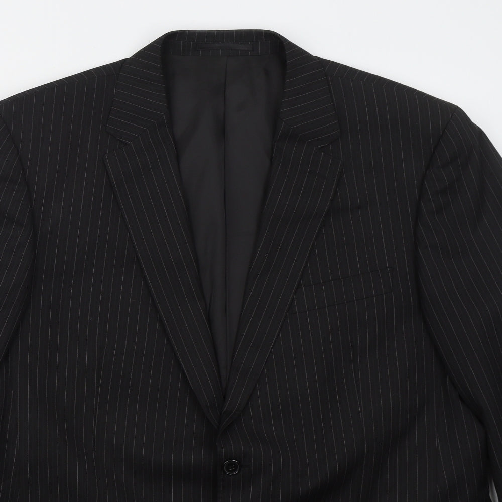 Preworn Mens Black Striped Polyester Jacket Suit Jacket Size 44